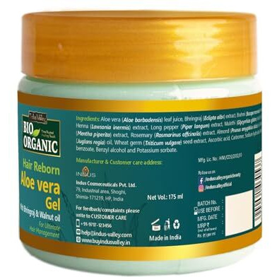 Indus Valley Bio Organic Hair Reborn Aloe Vera Gel With Bhringraj & Walnut Oil For Ultimate Hair Management (175Ml)