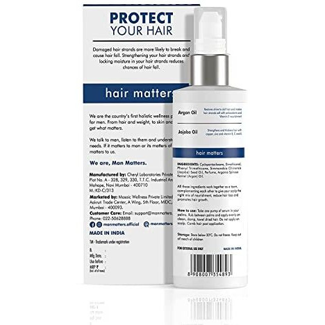 Man Matters Hair Serum For Men With Jojoba And Argan Oil | For Silkier, Shinier, Smoother & Frizz Free Hair | Instant Shine & Smoothness | Non Sticky Hair Serum | 90Ml