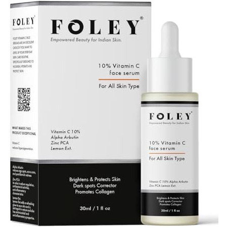 Foley Vitamin C 10% Serum For Glowing Skin & Dark Spot Reduction With Alpha Arbutin, Ferulic Acid, Zink Pca For Men-Women | 30Ml