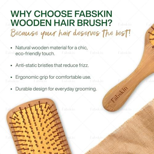 Fabskin Wooden Paddle Hair Brush For Men & Women | Cushioned Hair Brush Comb With Bamboo Bristles | Detangling, Hair Styling, Blow Drying, Non Static