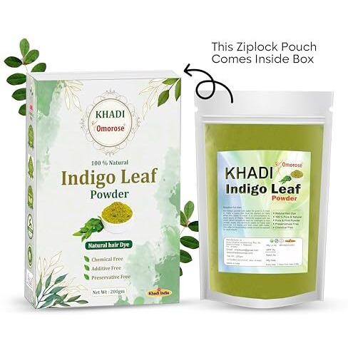 Khadi Omorose Indigo Leaf Powder For Black Hair | 200 Grams | Natural Hair Color, Chemical Free | Resealable Zipper Stand Pouch |