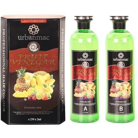 Urbanmac Fruit Vinegar Hair Dye Color For Both Men, Women, Natural & Ammonia Free Color Dye (Black) 250 X 2 Ml