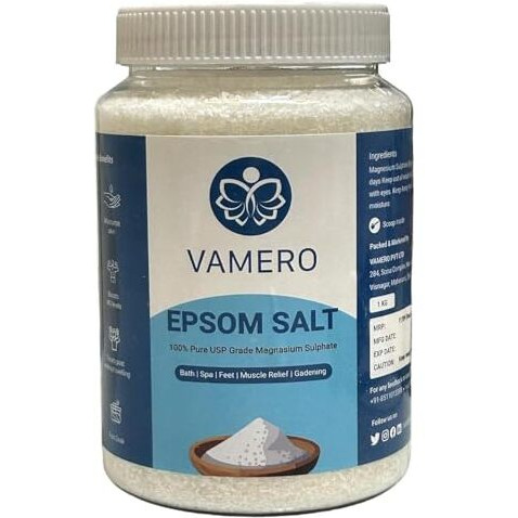 Vamero Epsom Salt - 100% Pure, Usp Grade, Foot, Pain Relief, Plants Growth, White, Unscented, Magnesium Sulphate, Organic Fertilizer, Genuine Magnesium Oil Spray Alternate For Muscle Relief, Free Scoop, 1000G, Pack Of 1