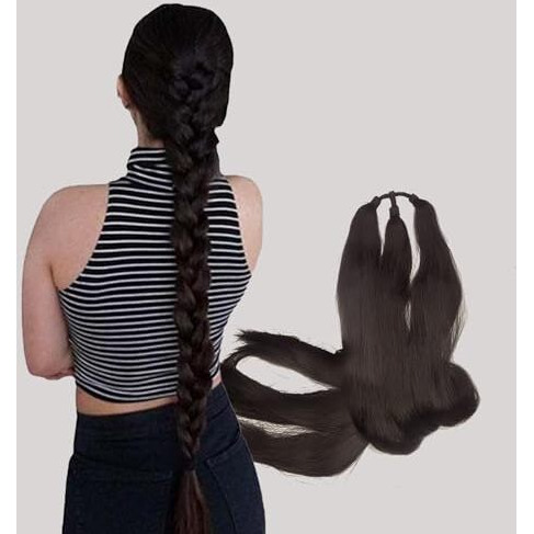 Temperia Artificial Fake Long Extensions Hair For Women & Girls - Savaram Gangawan Cataram Sadaraa Paranda Choti False Nakli Hair Wig - Extra Hair Braid Attachment For Ladies - Black (1Pcs)