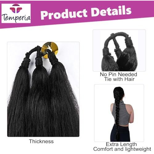 Temperia Artificial Fake Long Extensions Hair For Women & Girls - Savaram Gangawan Cataram Sadaraa Paranda Choti False Nakli Hair Wig - Extra Hair Braid Attachment For Ladies - Black (1Pcs)