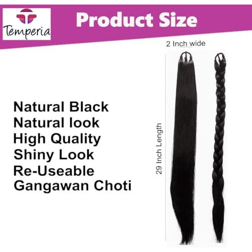 Temperia Artificial Fake Long Extensions Hair For Women & Girls - Savaram Gangawan Cataram Sadaraa Paranda Choti False Nakli Hair Wig - Extra Hair Braid Attachment For Ladies - Black (1Pcs)