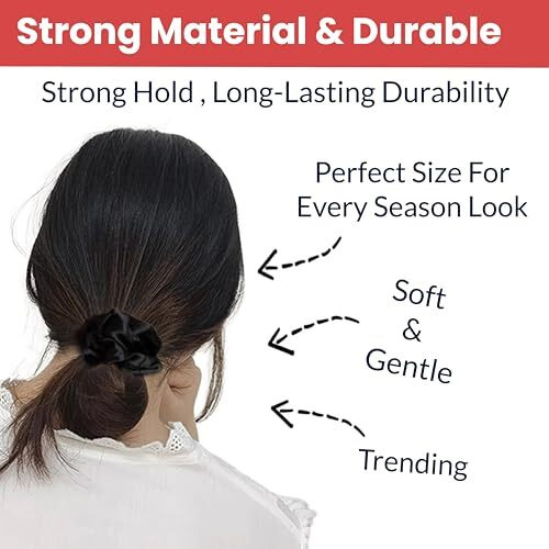 Temperia (6 Pcs) Silk Satin Scrunchies For Women & Girls - Stylish Luxury Ponytail Rubber Band Ties For Hair - Black (Mn02)