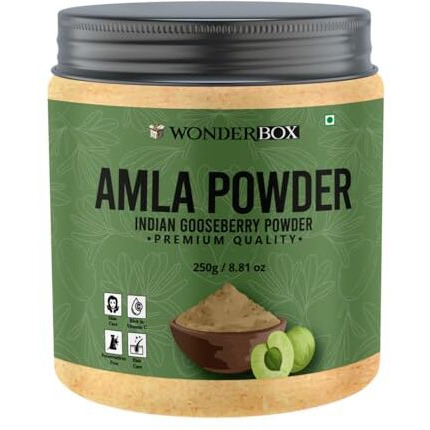 Wonderbox 100% Pure & Natural Amla Powder (250 Grams) For Eating & Drinking, Indian Gooseberry Fruit For Healthy Hair Growth & Skin Care, No Preservatives