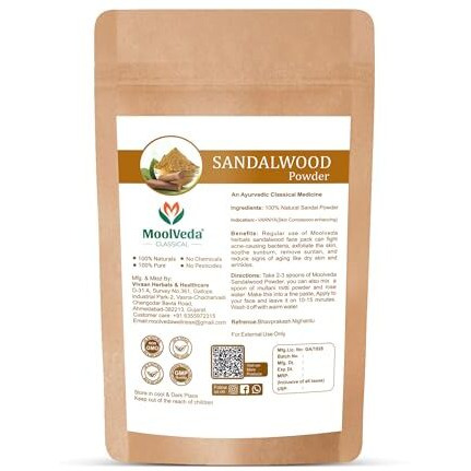 Moolveda Pure & Original Sandalwood (Chandan) Powder For Face, Skin, Face Mask, Face Pack And Facial, Skin Care, (100Gm)
