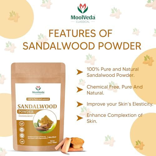 Moolveda Pure & Original Sandalwood (Chandan) Powder For Face, Skin, Face Mask, Face Pack And Facial, Skin Care, (100Gm)