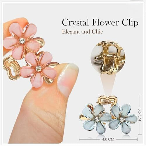 Pactiv 5Pcs Elegant Crystal Flower Hair Claw - Medium Size, Alloy Flower Clip For Women & Girls, Cute & Stylish Side Hair Accessory, Multicolor