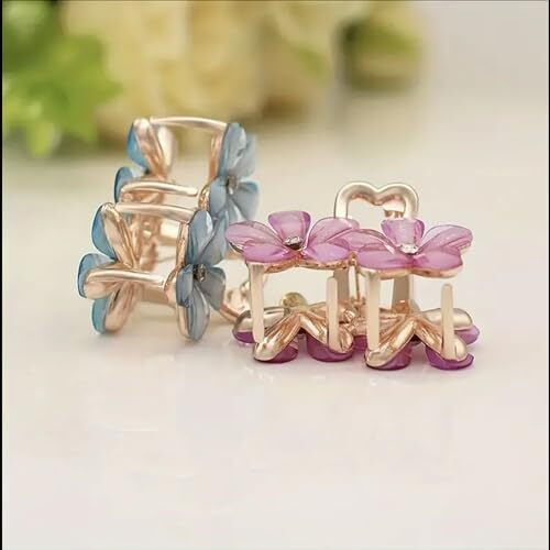 Pactiv 5Pcs Elegant Crystal Flower Hair Claw - Medium Size, Alloy Flower Clip For Women & Girls, Cute & Stylish Side Hair Accessory, Multicolor