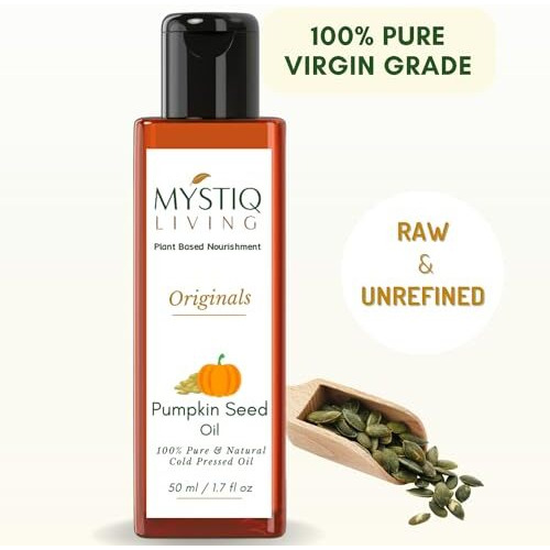 Mystiq Living Pumpkin Seed Oil For Hair Growth - 50Ml | 100% Pure Cold Pressed Carrier Oil For Hair, Skin