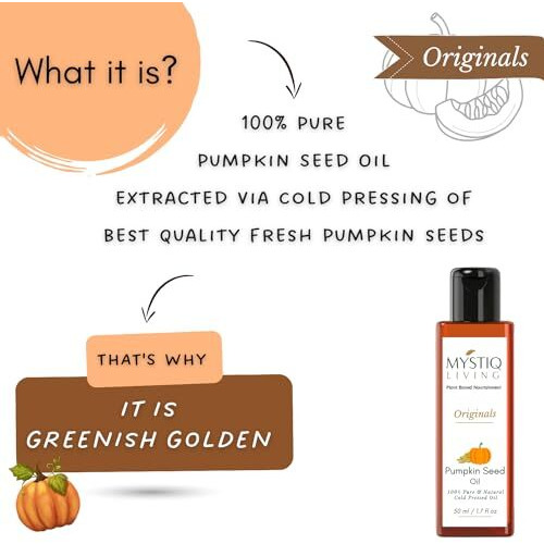 Mystiq Living Pumpkin Seed Oil For Hair Growth - 50Ml | 100% Pure Cold Pressed Carrier Oil For Hair, Skin