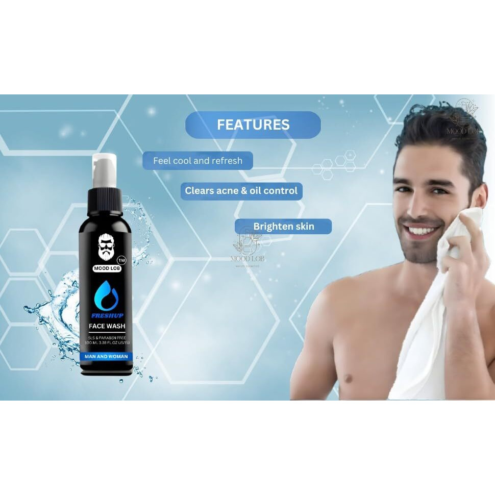 Mood Lob Face Wash For Men | Fight Acne & Pimples, Brighten Skin, Control Oil & Dirt | Refreshing & Revitalizing Cleanser For Clear, Healthy Skin Pack Of1 (100Ml)