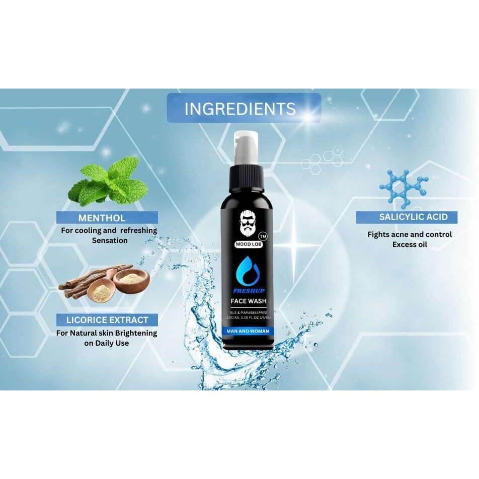 Mood Lob Face Wash For Men | Fight Acne & Pimples, Brighten Skin, Control Oil & Dirt | Refreshing & Revitalizing Cleanser For Clear, Healthy Skin Pack Of1 (100Ml)
