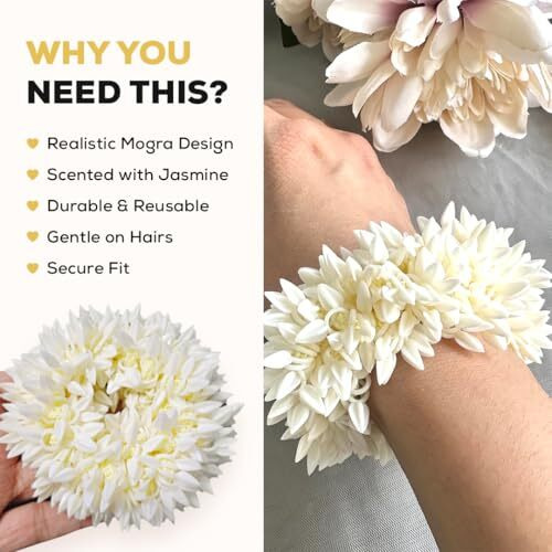 Multibrite Mogra Artificial Gajra For Hair Buns & Braids, Reusable Scented Jasmine Flower Traditional Indian Bridal Jewelry Hair Accessory For Weddings, Festivities & Casual Days For Women (Pack Of 2)