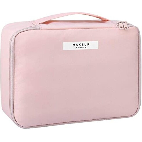 Wemol Travel Fashion Cosmetic Organizer Bag With Detachable Pouch, Super Soft Makeup Organiser Bag For Brushes, Toiletries, Cosmetics Items For Women (Pink)
