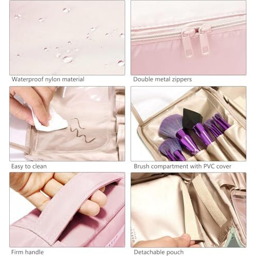 Wemol Travel Fashion Cosmetic Organizer Bag With Detachable Pouch, Super Soft Makeup Organiser Bag For Brushes, Toiletries, Cosmetics Items For Women (Pink)