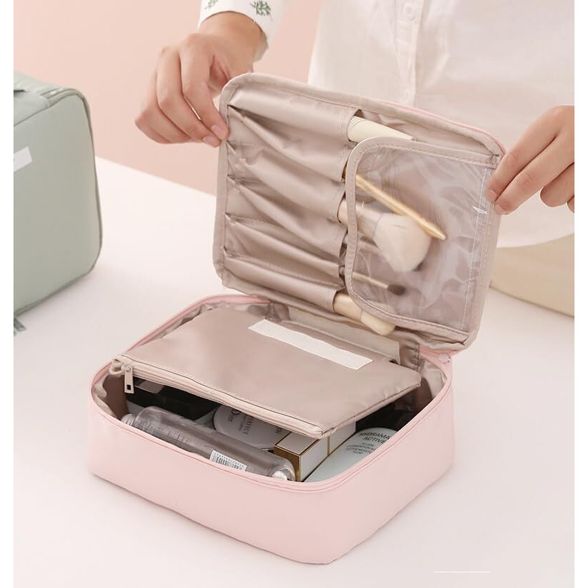 Wemol Travel Fashion Cosmetic Organizer Bag With Detachable Pouch, Super Soft Makeup Organiser Bag For Brushes, Toiletries, Cosmetics Items For Women (Pink)