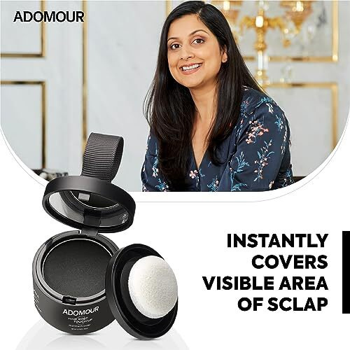 Adomour Root Touchup Powder 4G - Instant Coverage For Hair Loss, Bald Patch & Grey Hair | Sweat & Stain Resistant 24Hr Formula | Hairline Powder For Men & Women (Black)