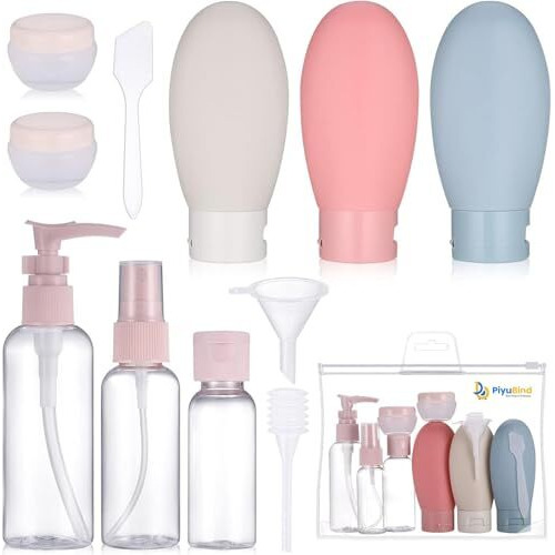 Piyubind Travel Bottles Set For Toiletries Travel Size Containers Leak Proof Silicone Squeezable Spray Bottles Jars For Women Men, For Shampoo Lotion Body Wash-10 Pack (60 Ml, 80 Ml, Multicolour)