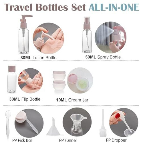 Piyubind Travel Bottles Set For Toiletries Travel Size Containers Leak Proof Silicone Squeezable Spray Bottles Jars For Women Men, For Shampoo Lotion Body Wash-10 Pack (60 Ml, 80 Ml, Multicolour)