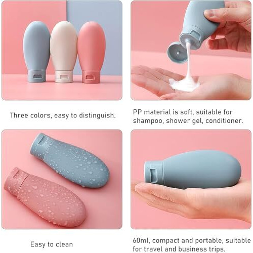 Piyubind Travel Bottles Set For Toiletries Travel Size Containers Leak Proof Silicone Squeezable Spray Bottles Jars For Women Men, For Shampoo Lotion Body Wash-10 Pack (60 Ml, 80 Ml, Multicolour)