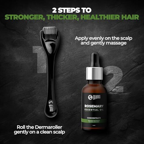 Beardo Rosemary Essential Oil, 15 Ml & Derma Roller For Hair Growth 0.5 Mm With 540 Chromium Needles | For Hair Growth, Hair Fall And Regrowth | Skin Nourishment | 100% Natural | Aroma Oil
