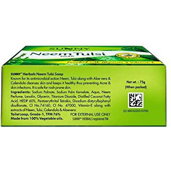 Sunny Herbals Neem Tulsi Soap With Aloevera & Calendula | Cleanses Skin & Prevent Infection | For Hydrated, Supple & Rash Free Skin | For All Skin Type | 75Gm (Pack Of 6)