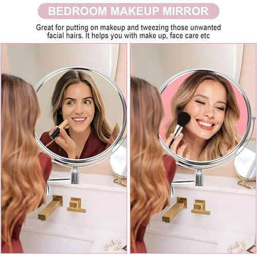 Dolphy Wall Mount Stainless Steel 5X Magnifying Shaving Makeup Round Mirror (Silver, 8 Inch) Framed
