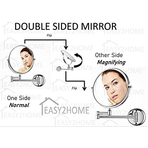 Easy2Home Magnifying Shaving Makeup Mirror | Stainless Steel | Makeup Mirror| Shaving Mirror| Mirror For Bathroom/Hotel/Vanity Room (Silver, 8 Inch (Rod Type)