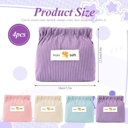 Maycreate 4Pcs Corduroy Storage Pouch Coin Bags Corduroy Storage Bag Easy Squeeze Open Bag Cash Bag Small Jewelry Organizer Bag Coin Bag Travel Makeup Storage Pouch