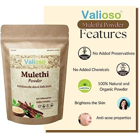 Valioso Pure Mulethi Powder For Face, Skin, And Hair Care, Yashtimadhu Powder, Liquorice Powder (100 Grams)