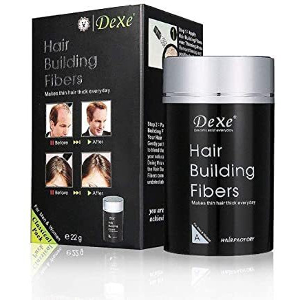Eamaze Dexe Classic Necessity Easy To Use Lose Hair Building Fibres 22G (Black), Thick Hair, Instant Results, Plant And Cotton Based Fibers, For Men And Women