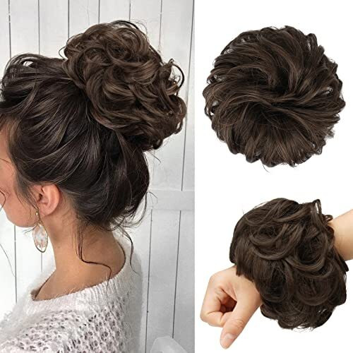 Feshfen Hair Bun Extensions Messy Curly Hair Scrunchies Plus Size Hairpieces Synthetic Donut Updo Hair Pieces For Women Girls 1.94Oz