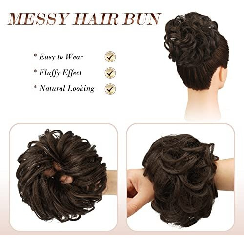 Feshfen Hair Bun Extensions Messy Curly Hair Scrunchies Plus Size Hairpieces Synthetic Donut Updo Hair Pieces For Women Girls 1.94Oz