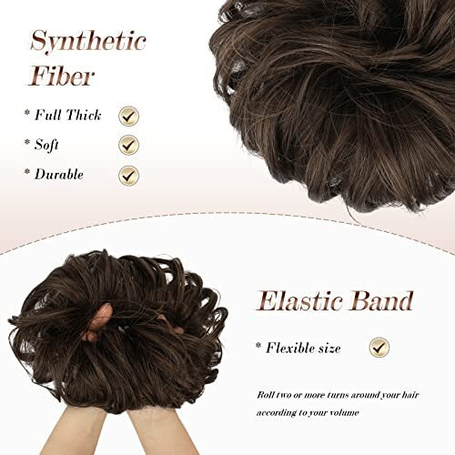 Feshfen Hair Bun Extensions Messy Curly Hair Scrunchies Plus Size Hairpieces Synthetic Donut Updo Hair Pieces For Women Girls 1.94Oz