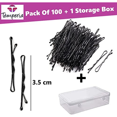 Temperia Bobby Hair Pins For Girls & Kids (Pack Of 100) (Very Small Pins - 3.5 Cm) | Stylish Bob Hairpins For Hairstyling | Women Hair Styling Accessories Clips (Black)