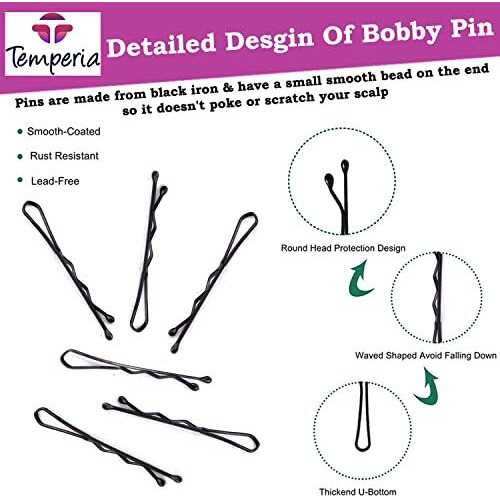 Temperia Bobby Hair Pins For Girls & Kids (Pack Of 100) (Very Small Pins - 3.5 Cm) | Stylish Bob Hairpins For Hairstyling | Women Hair Styling Accessories Clips (Black)