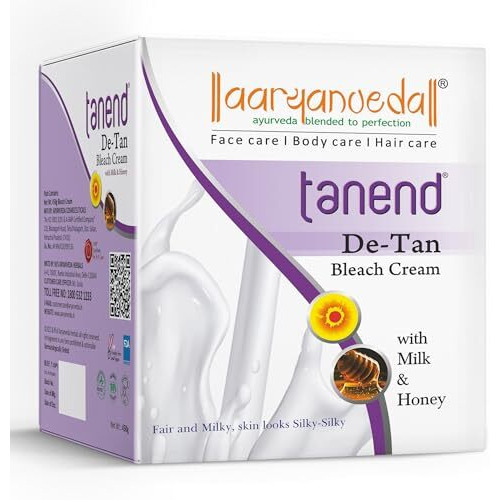 Aryanveda De-Tan Bleach Cream For Face And Body With Milk & Honey For Skin Smoothening, Tightens Pores, Removes Sun Tan, Brightens Dark Spots, For Glowing And Beautiful Skin, For Men And Women 450G