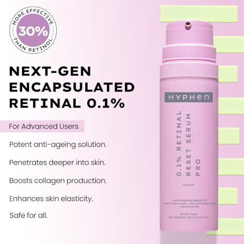 Hyphen 0.1% Retinal Reset Serum Pro | 30% More Effective Than Retinol Serum| Advanced Anti Ageing Face Serum | Reduces Fine Lines & Wrinkles | Serum For Women And Men | Boosts Collagen, Hydrates & Soothes Skin-30 Ml