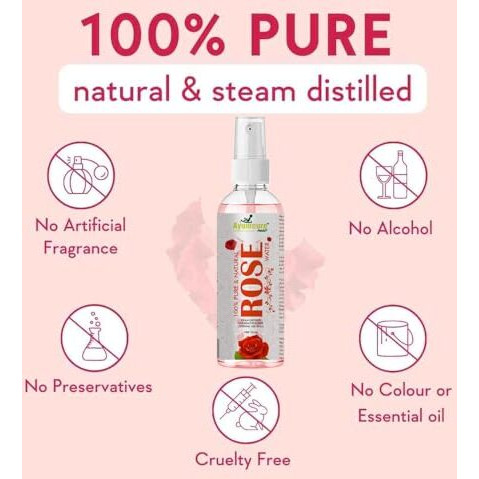 Ayumcure Pure & Natural Rose Water/Skin Toner - Pack Of 200Ml - Steam Distilled - Gulab Jal - Organic - Chemical Free