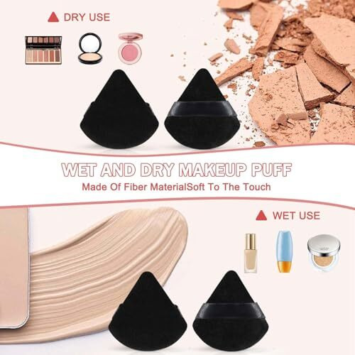 Inovera (Label) 6 Pieces Powder Puff Face Makeup Sponge - Loose Foundation Blending Sponges Set - Triangle Shape Beauty Blender Tool For Wet & Dry Powders (Black)