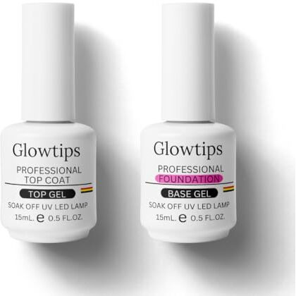 Glowtips 2 Pcs 15Ml No Wipe Gel Top Coat And Base Coat Set - Soak Off Led Nail Lamp Gel Base Top Coat Finish Nail Art Design For Women(Require Uv Lamp For Drying)