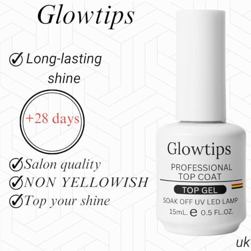 Glowtips 2 Pcs 15Ml No Wipe Gel Top Coat And Base Coat Set - Soak Off Led Nail Lamp Gel Base Top Coat Finish Nail Art Design For Women(Require Uv Lamp For Drying)