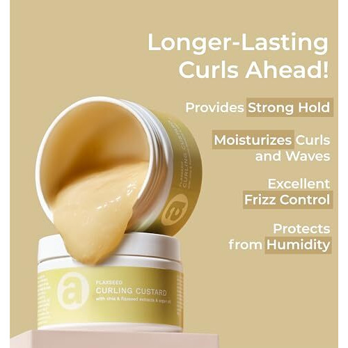 Ashba Botanics Flaxseed Curling Custard For Wavy, Curly, Frizzy & Coily Hair | Argan, Avacado Oil, Shea Butter | Provides Moisture, Controls Frizz, Strong Hold | Phthalates & Parabens Free (Ml, 50)