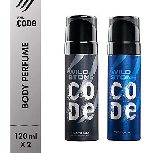 Wild Stone Code Platinum & Titanium No Gas Body Perfume Spray Combo For Men,Pack Of 2 (120Ml Each)