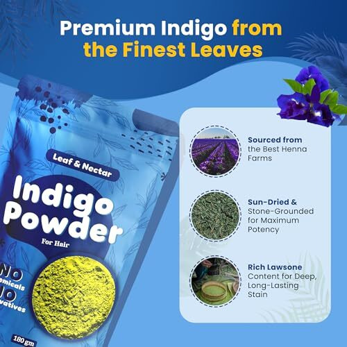 Leaf & Nectar 100% Pure Indigo Powder For Black Hair | Natural Hair Dye & Chemical-Free Color (180G)