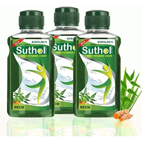 Suthol Boroline's Active Neem Drops 200 Ml X 3, Stops Skin Irritations, Prickly Heat, Itching, Rashes In Prickly Heat, Neem, Turmeric (Pack Of 3)